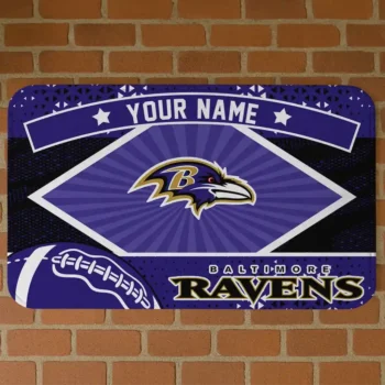 Custom Purple/Black Football Crest Baltimore Ravens Doormat - Personalized Non-Slip Fan Mat