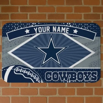 Custom Blue/Gray Football Crest Dallas Cowboys Doormat - Personalized Non-Slip Fan Mat