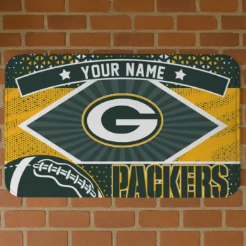 Custom Green/Yellow Football Crest Green Bay Packers Doormat - Personalized Non-Slip Fan Mat