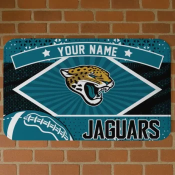 Custom Teal/Black Football Crest Jacksonville Jaguars Doormat - Personalized Non-Slip Fan Mat