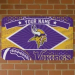Custom Purple/Yellow Football Crest Minnesota Vikings Doormat - Personalized Non-Slip Fan Mat