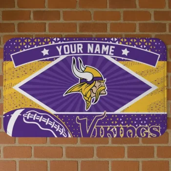 Custom Purple/Yellow Football Crest Minnesota Vikings Doormat - Personalized Non-Slip Fan Mat