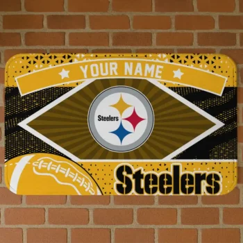 Custom Gold/Black Football Crest Pittsburgh Steelers Doormat - Personalized Non-Slip Fan Mat