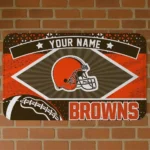 Custom Brown/Orange Football Crest Cleveland Browns Doormat - Personalized Non-Slip Fan Mat