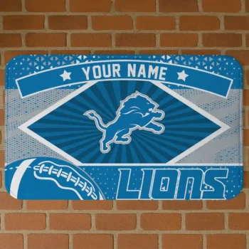 Custom Blue/Gray Football Crest Detroit Lions Doormat - Personalized Non-Slip Fan Mat