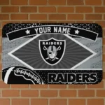 Custom Gray/Black Football Crest Las Vegas Raiders Doormat - Personalized Non-Slip Fan Mat