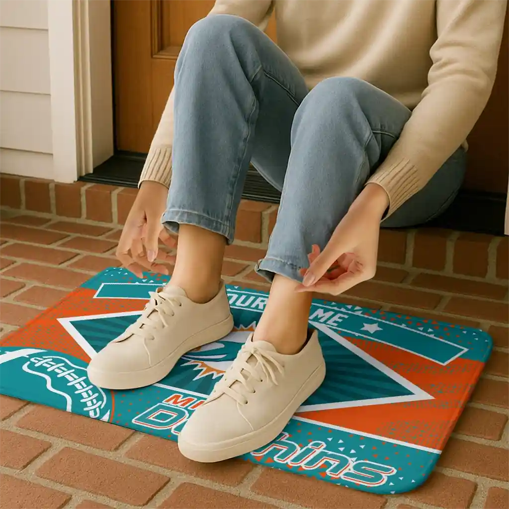 customized-miami-dolphins-football-crest-aqua-black-doormat-top-rated.webp