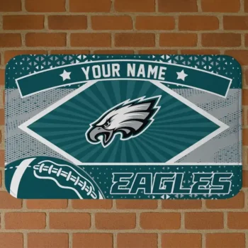 Custom Green/Gray Football Crest Philadelphia Eagles Doormat - Personalized Non-Slip Fan Mat