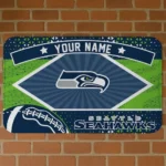Custom Blue/Green Football Crest Seattle Seahawks Doormat - Personalized Non-Slip Fan Mat