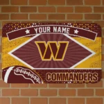 Custom Burgundy/Yellow Football Crest Washington Commanders Doormat - Personalized Non-Slip Fan Mat