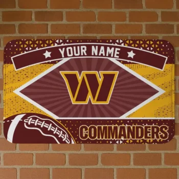 Custom Burgundy/Yellow Football Crest Washington Commanders Doormat - Personalized Non-Slip Fan Mat