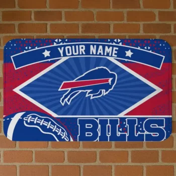 Custom Blue/Red Football Crest Buffalo Bills Doormat - Personalized Non-Slip Fan Mat