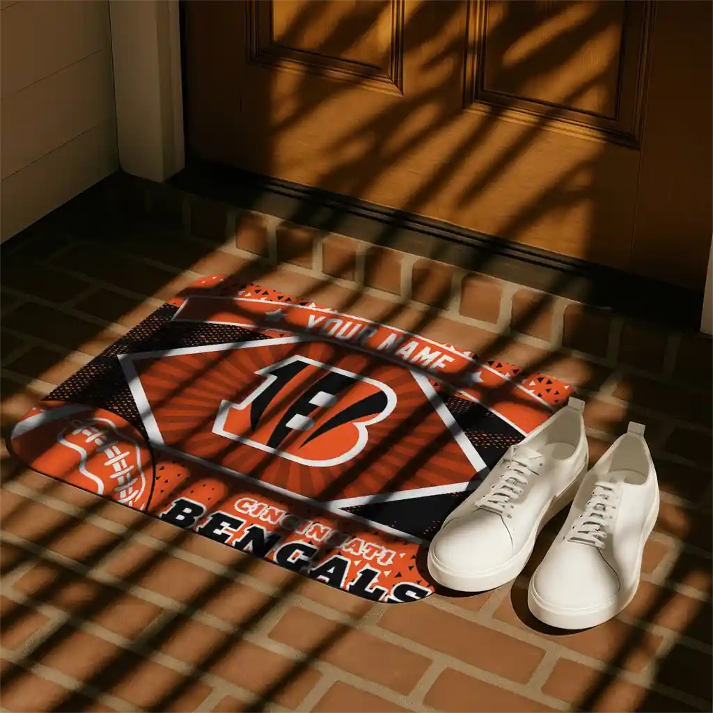 personalized-cincinnati-bengals-football-crest-orange-black-doormat-trendy.webp