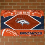 Custom Orange/Blue Football Crest Denver Broncos Doormat - Personalized Non-Slip Fan Mat