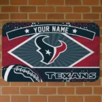 Custom Blue/Red Football Crest Houston Texans Doormat - Personalized Non-Slip Fan Mat
