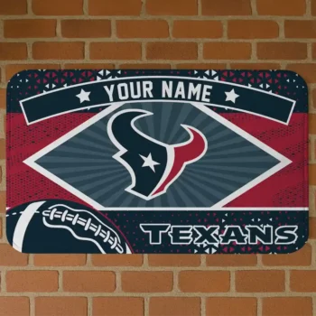 Custom Blue/Red Football Crest Houston Texans Doormat - Personalized Non-Slip Fan Mat