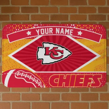 Custom Red/Yellow Football Crest Kansas City Chiefs Doormat - Personalized Non-Slip Fan Mat