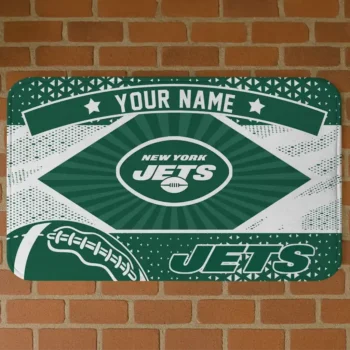 Custom Green/Gray Football Crest New York Jets Doormat - Personalized Non-Slip Fan Mat