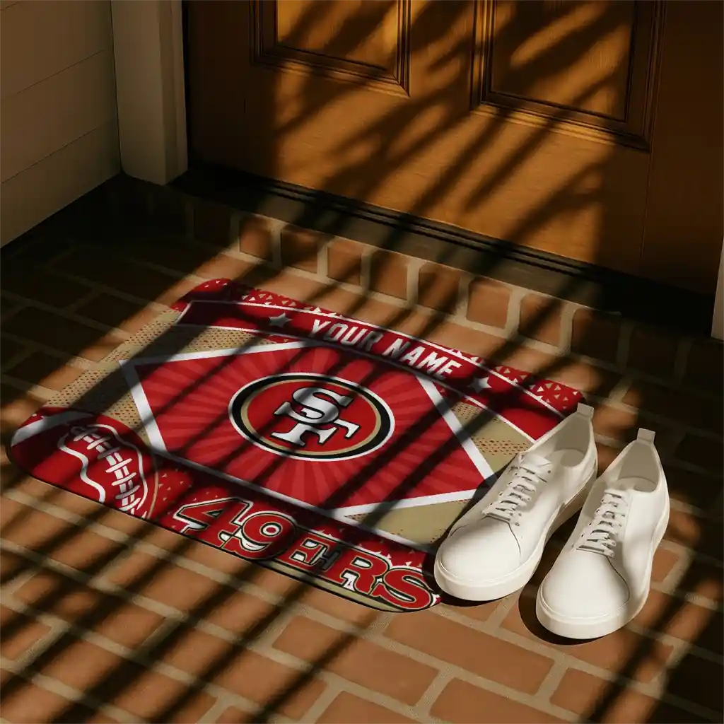 personalized-san-francisco-49ers-football-crest-red-black-doormat-trendy.webp