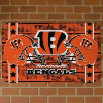 Orange Helmet Illustration Cincinnati Bengals Doormat - Non-Slip Fan Mat