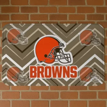 Brown Chevron Geometrics Cleveland Browns Doormat - Non-Slip Fan Mat