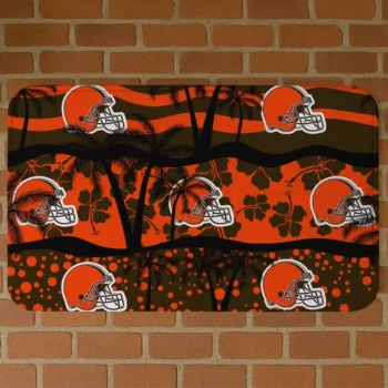 Black/Brown Palm Silhouette Cleveland Browns Doormat - Non-Slip Fan Mat