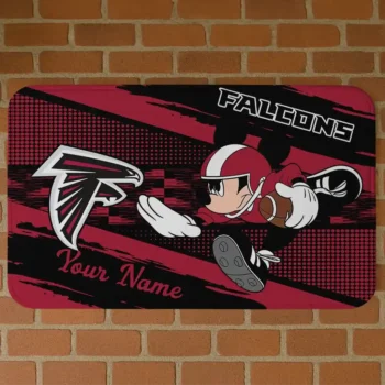 Custom Black/Red Mickey Quarterback Atlanta Falcons Doormat - Personalized Non-Slip Fan Mat