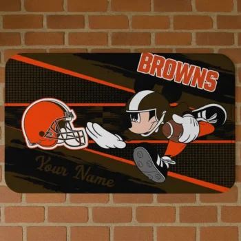 Custom Black/Brown Mickey Quarterback Cleveland Browns Doormat - Personalized Non-Slip Fan Mat
