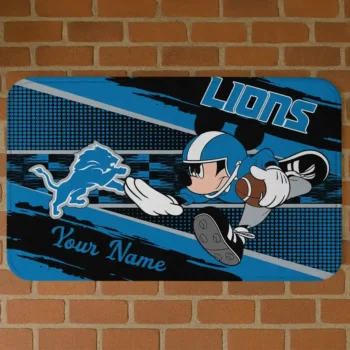 Custom Black/Blue Mickey Quarterback Detroit Lions Doormat - Personalized Non-Slip Fan Mat