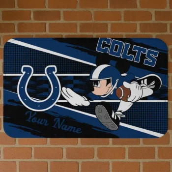 Custom Black/Blue Mickey Quarterback Indianapolis Colts Doormat - Personalized Non-Slip Fan Mat