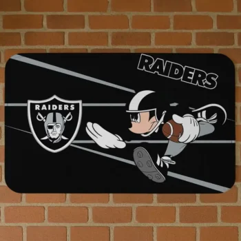 Custom Black Mickey Quarterback Las Vegas Raiders Doormat - Personalized Non-Slip Fan Mat