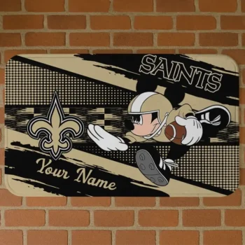 Custom Black/Gold Mickey Quarterback New Orleans Saints Doormat - Personalized Non-Slip Fan Mat