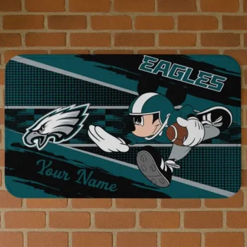 Custom Black/Green Mickey Quarterback Philadelphia Eagles Doormat - Personalized Non-Slip Fan Mat