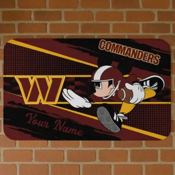 Custom Black/Burgundy Mickey Quarterback Washington Commanders Doormat - Personalized Non-Slip Fan Mat