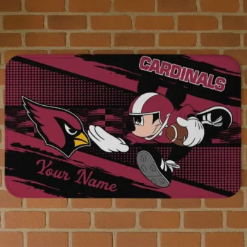 Custom Black/Red Mickey Quarterback Arizona Cardinals Doormat - Personalized Non-Slip Fan Mat