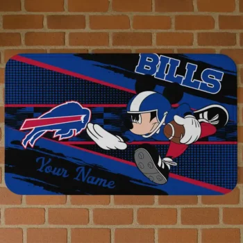 Custom Black/Blue Mickey Quarterback Buffalo Bills Doormat - Personalized Non-Slip Fan Mat