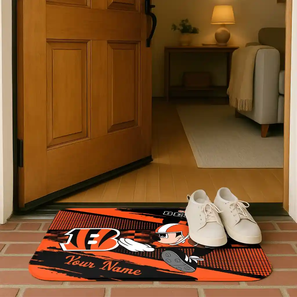 customized-cincinnati-bengals-mickey-quarterback-orange-black-doormat-fashion-forward.webp