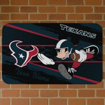 Custom Black/Blue Mickey Quarterback Houston Texans Doormat - Personalized Non-Slip Fan Mat