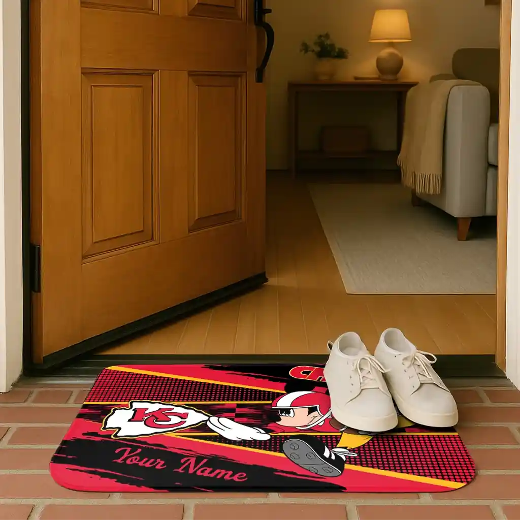 customized-kansas-city-chiefs-mickey-quarterback-red-black-doormat-fashion-forward.webp