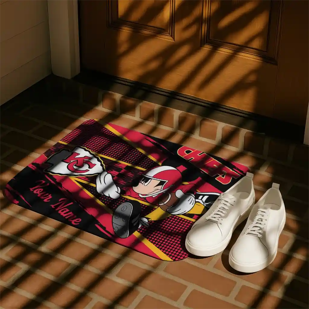 customized-kansas-city-chiefs-mickey-quarterback-red-black-doormat-trendy.webp