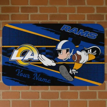 Custom Black/Blue Mickey Quarterback Los Angeles Rams Doormat - Personalized Non-Slip Fan Mat