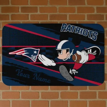 Custom Black/Blue Mickey Quarterback New England Patriots Doormat - Personalized Non-Slip Fan Mat