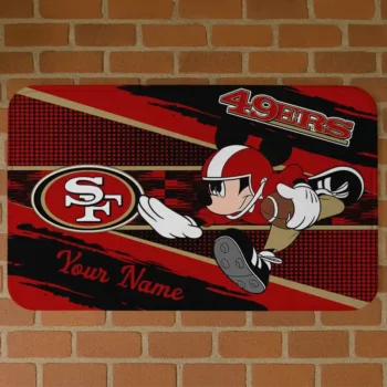 Custom Black/Red Mickey Quarterback San Francisco 49ers Doormat - Personalized Non-Slip Fan Mat