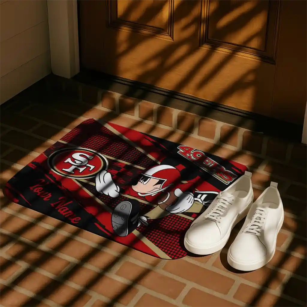 customized-san-francisco-49ers-mickey-quarterback-red-black-doormat-trendy.webp