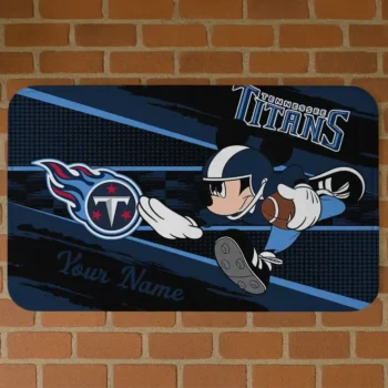 Custom Black/Navy Mickey Quarterback Tennessee Titans Doormat - Personalized Non-Slip Fan Mat