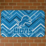 Blue Chevron Geometrics Detroit Lions Doormat - Non-Slip Fan Mat