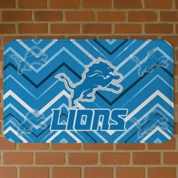 Blue Chevron Geometrics Detroit Lions Doormat - Non-Slip Fan Mat