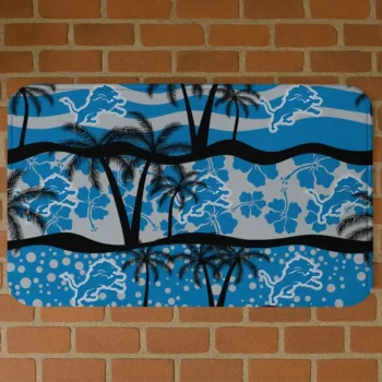 Black/Blue Palm Silhouette Detroit Lions Doormat - Non-Slip Fan Mat