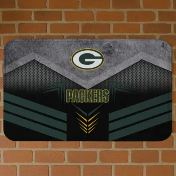 Black/Green Chevron Points Green Bay Packers Doormat - Non-Slip Fan Mat