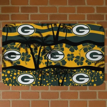 Black/Green Palm Silhouette Green Bay Packers Doormat - Non-Slip Fan Mat